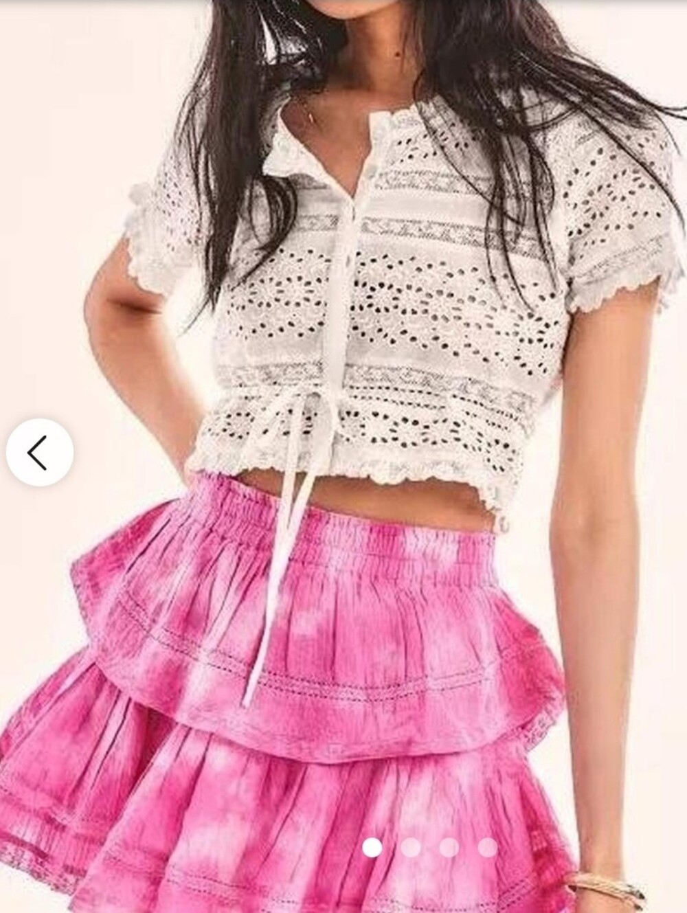 LoveShackFancy Begonia Pink Hand Dyed Ruffle Lace Hem Mini Skirt-Large-$225.00 - Picture 3 of 16